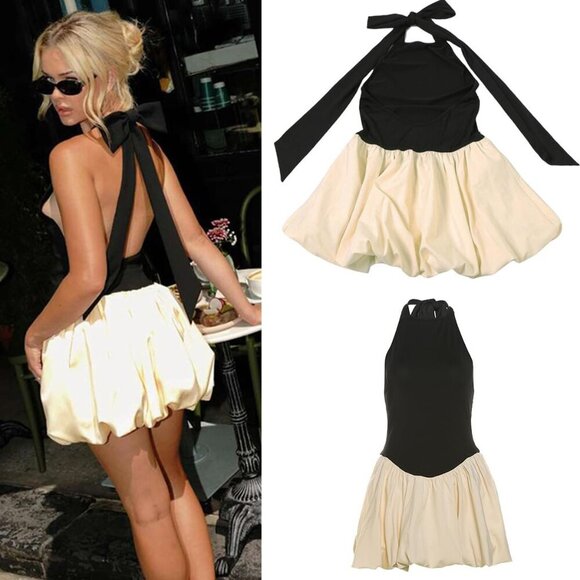 Women Bubble Hem Mini Dress Ruffle Backless Sleeveless Summer Party - Picture 2 of 6